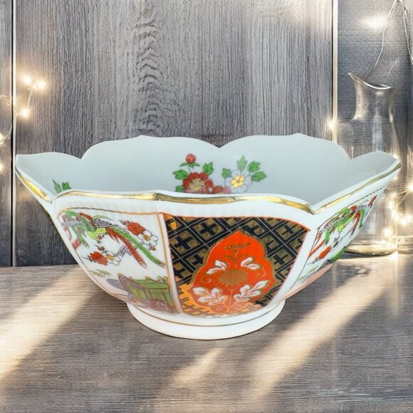 Vintage Imari by Heritage Mint Japanese Bowl Floral Scallop Edge Lotus Dish Bowl - Picture 3 of 14